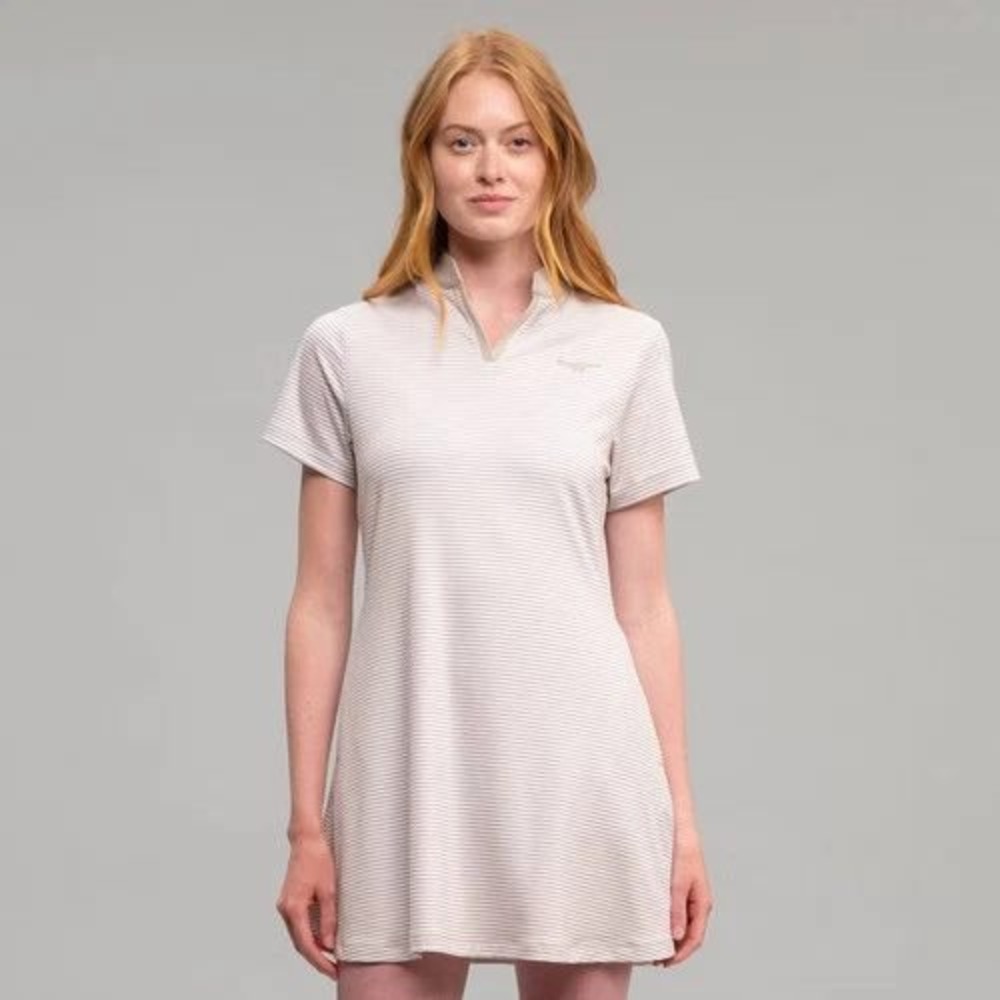Richer Poorer Golf Dress Womens Medium Tan White Striped Short Sleeve Athletic